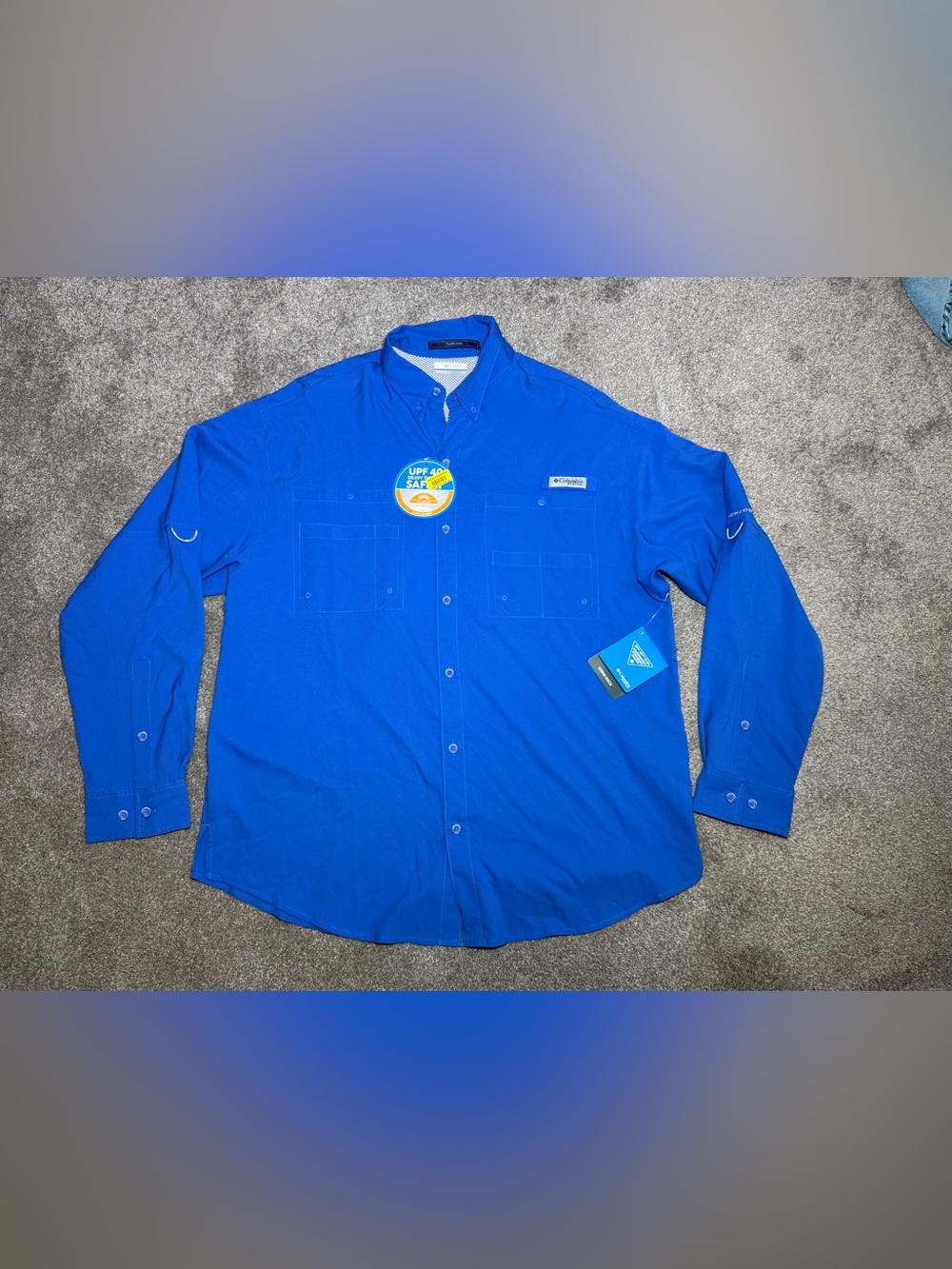 Columbia UPF 50 Woven Long Sleeve Fishing Shirt Blue Omni-Shade Mens Size L